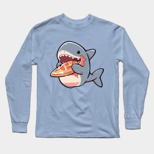 Cute Shark Eating Meat lovers Pizza Comic Long Sleeve T-Shirt